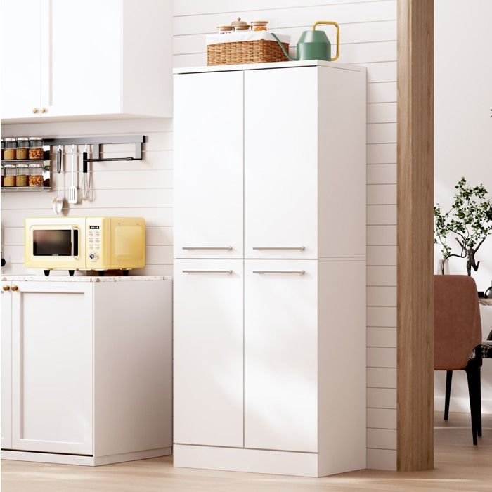 COVREO Colonne de cuisine 4 portes 76 x 42 x 180 cm MDF blanc brillant étagères réglables