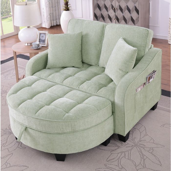 Modenuit canapé-lit convertible 2-en-1 1 place avec pouf de rangement tissu chenille respirant eucalyptus cyan