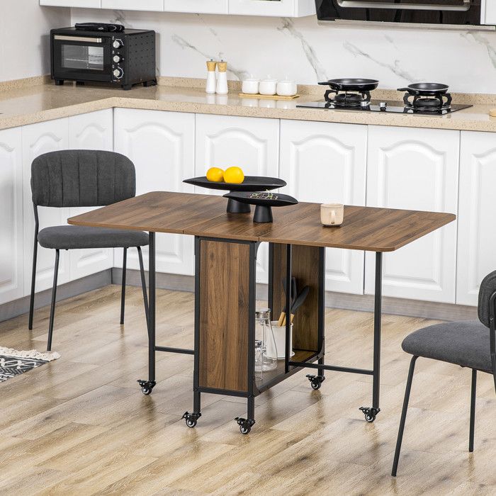 Table à manger extensible rectangulaire en bois et métal style industriel avec 6 roues et étagère Table à manger extensible rectangulaire en bois et métal style industriel avec 6 roues et étagère