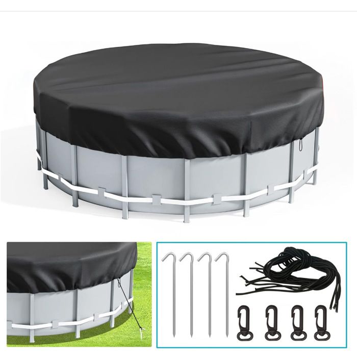 Bâche piscine ronde 366 m – Oxford 210D – Protection UV – Bandes coupe-vent – Version 2026