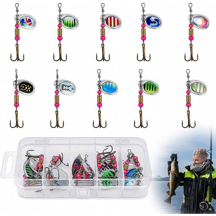 Leurre de Pêche Cuillère Tournante Appâts Artificiels avec Boîte Leurre Peche Carnassier pour Brochet Sandre Perche Truite Spinner