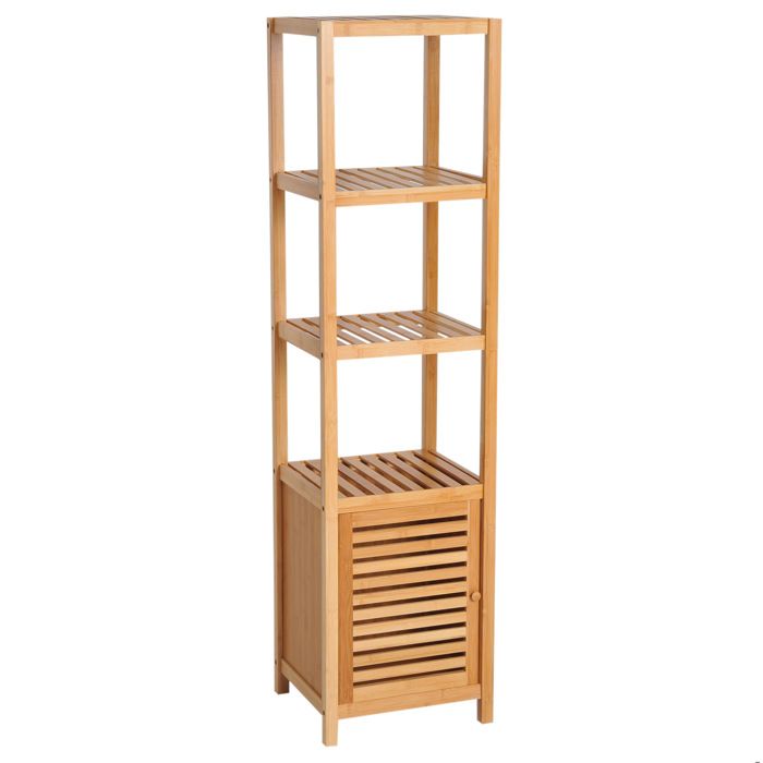 SENVIRO colonne de salle de bain 36 x 33 x 140 cm meuble en bambou 3 étagères ouvertes 1 placard bas