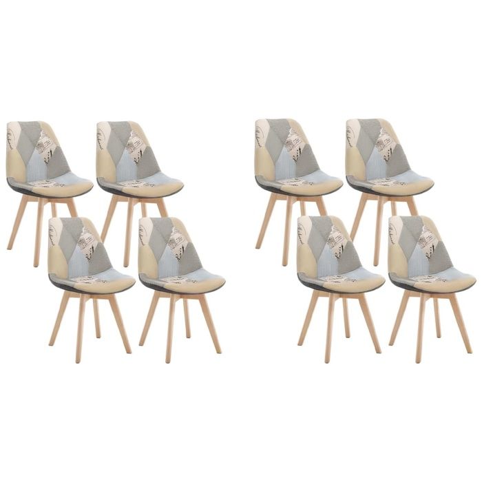 Lot de 8 Chaise patchwork - WOLTU - Style bohème - Assise rembourrée - Dossier incurvé - Lin respirant