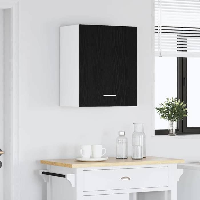 Noir Cabinet cuisine CHIC Vitrine suspendue 1 pc avec étagère Riga Chêne noir 50x31x60 cm N7510