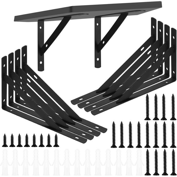 Équerre étagère murale 8 pièces - triangulaire 90° 200x120mm en fer massif support dangle robuste pour fixation solide
