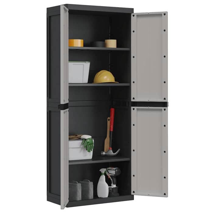 CHIC Armoire de Rangement dextérieur Gris et Noir 65 x 37 x 165 cm avec étagères réglables pour Jardin et Terrasse &qpe83t