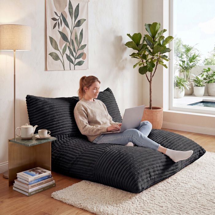 GIANTEX Canapé Relaxation 194 X 139 CM Housse en Velours Côtelé Lavable Pouf Géant Poire Convertible Bean Bag Gris
