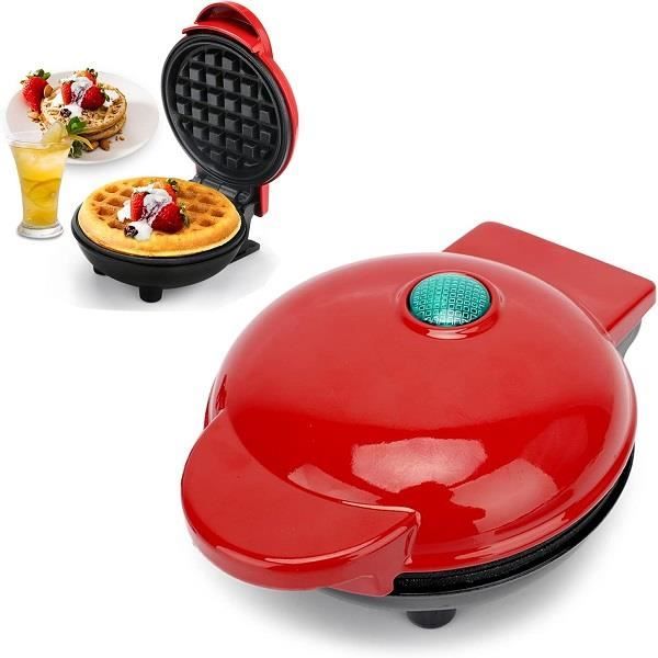 LWMTT Mini Gaufrier Belge - Diamètre : 10 Cm - 220 V - 350 W - Classique - Chauffage Double Face - Pour Une Personne - Compact - Convient Pour Les Randonnées - Rouge