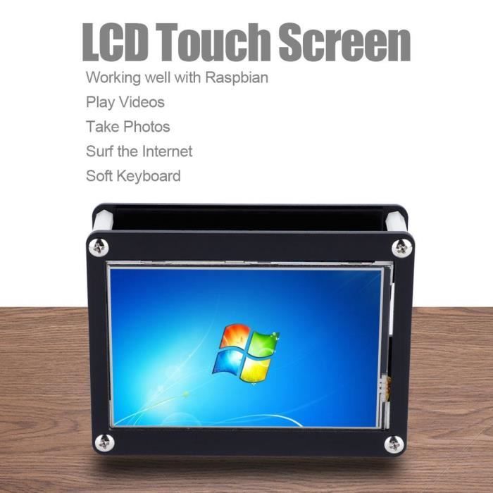  Ecran PC 4,0 Pouces  Écran LCD pour Raspberry Pi 480 x 320P Tactile avec Boîtier en Acrylique Noir-TIM pas cher