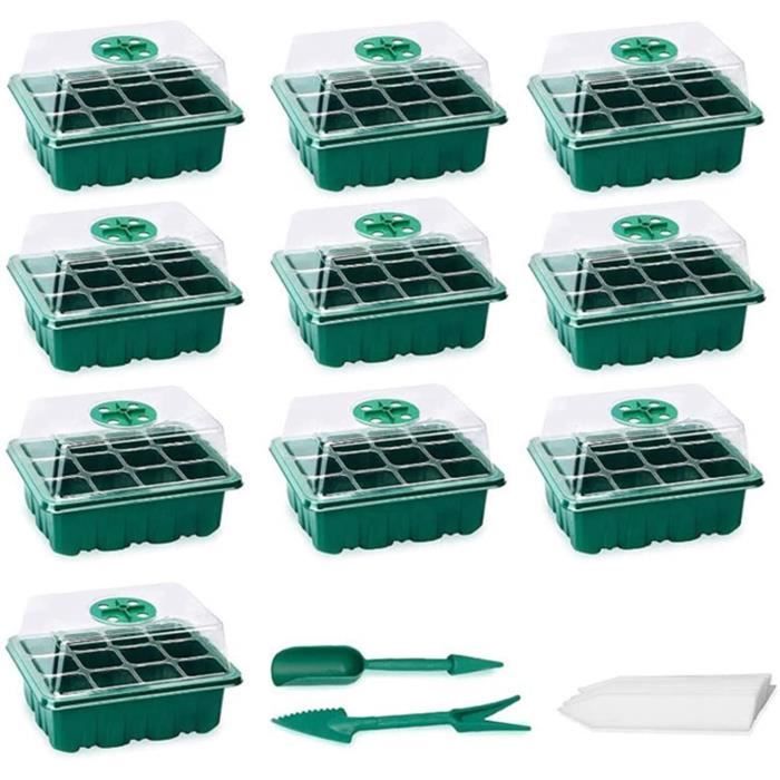 Plateau Semis 128 Trous - Lot De 10, Réutilisable, PP épais - Pour Germination Légumes, Fleurs