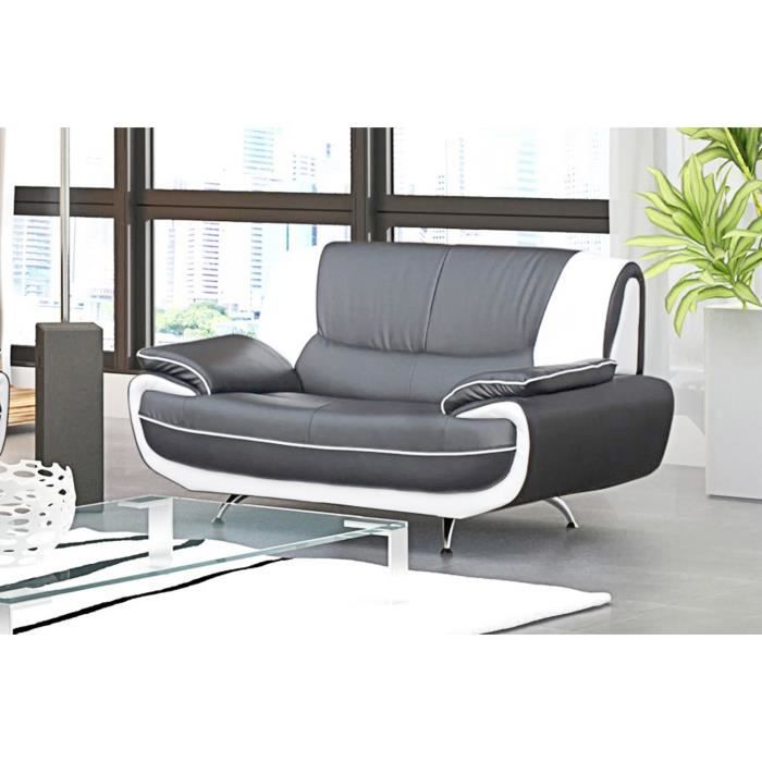Canape 2 Places Design Gris Et Blanc Muza Achat Vente Canape