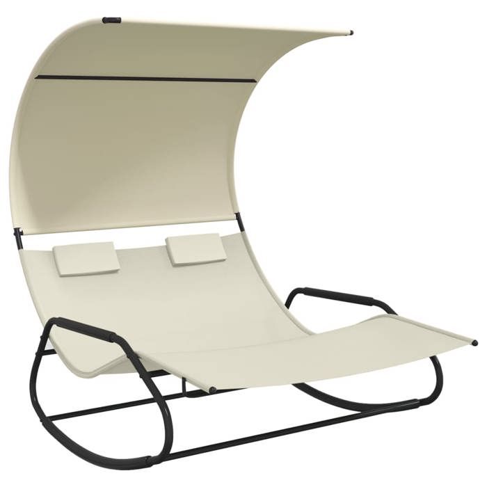 Transat chaise longue bain de soleil lit de jardin terrasse meuble d exterieur double a bascule avec auvent 175,5 x 137,