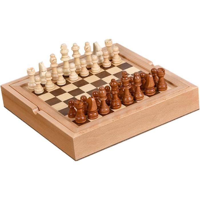 Tianyi 3 en 1 Jeu de Dames d'échecs en Bois Portable Pliant Enfant Adulte Echecs Dames Backgammo