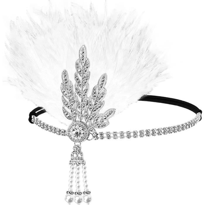 Éventail à Plumes Brodé Style Années 1920 - Pliable, Noir/Blanc - Pour Fête Vintage, Danse, Déco, Costume - 8