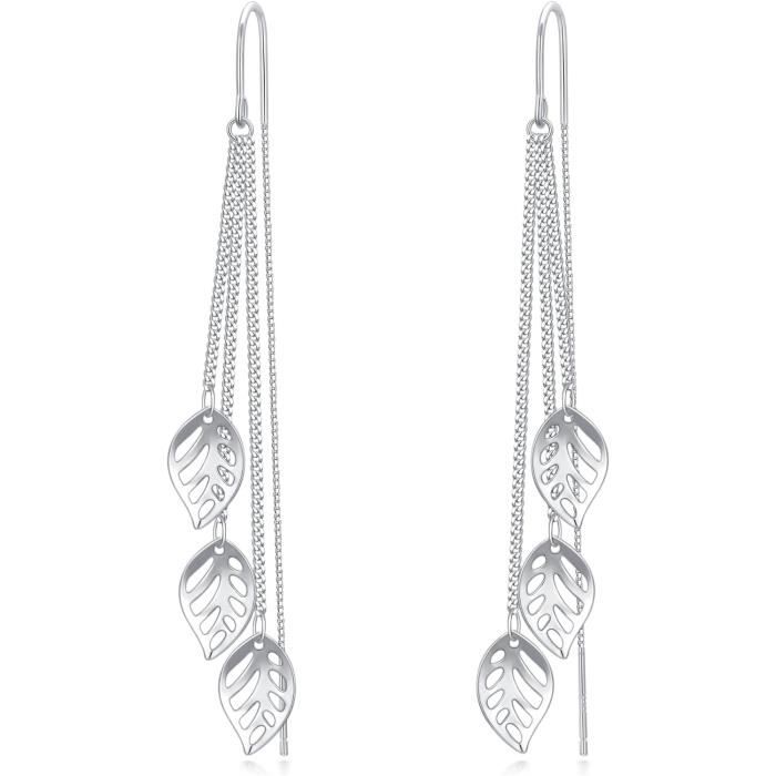 Boucles d'oreilles chaîne pendante et losange zircon Argent 925