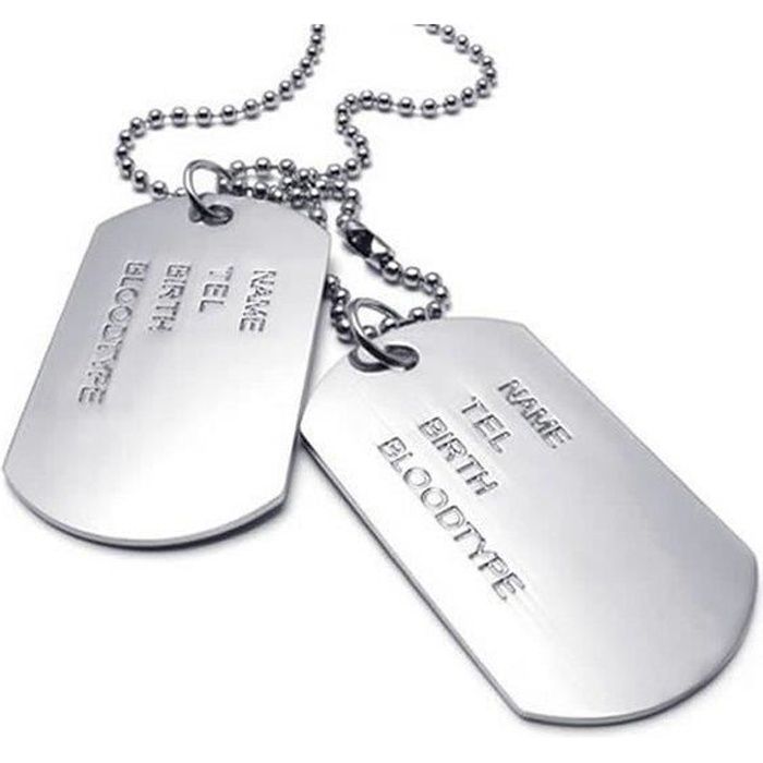 Chaîne Gravure 1 ou 2 faces DOG TAG Plaque Militaire GI