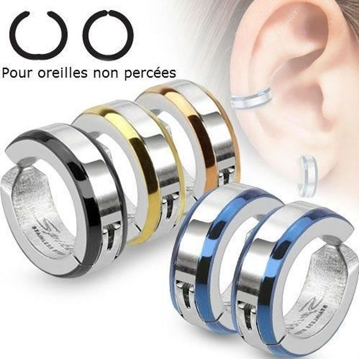 paire boucle d'oreille homme femme ado acier faux piercing non percée