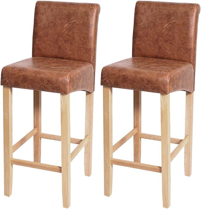 Tabouret de bar bois brun CUIR synthétique rembourré