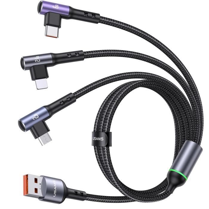 Câble de chargeur multi USB 3 A, charge rapide 4 en 1 avec câble