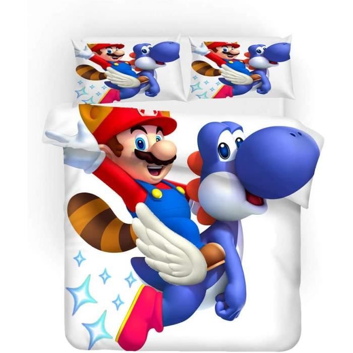Couette De Lit Super Mario – Taille Twin (64x86), Bleue, Autocollants Mario, Nintendo