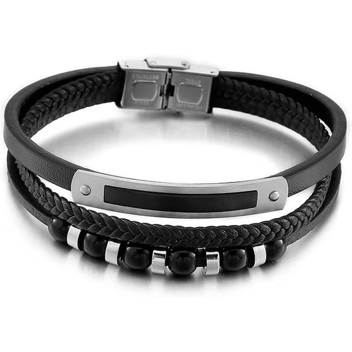 Bracelet Homme Cuir Croix Géométrique - Style Industriel, Neuf Avec étiquettes