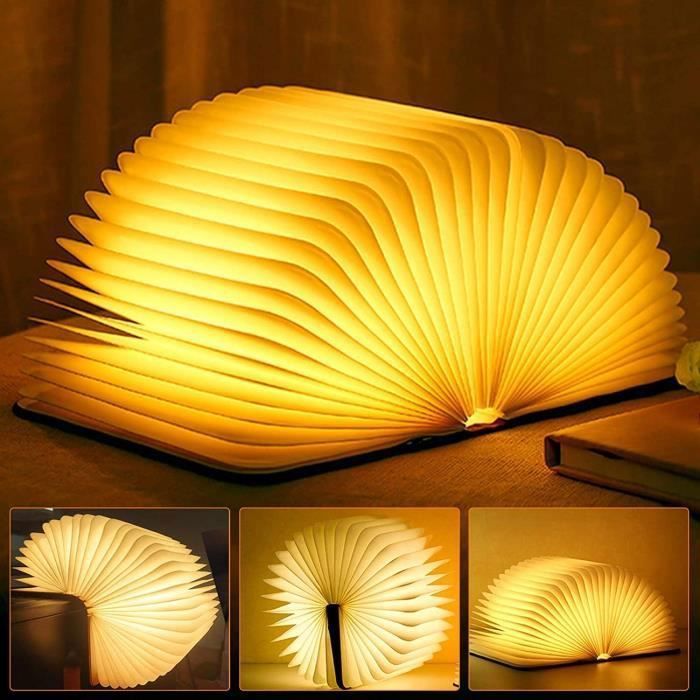 HTWG-Lampe Livre Led Pliante en Bois Led Lampe de table Lampe en Forme de Livre Led Lampe de Papier Rechargeable par USB Idee[546]