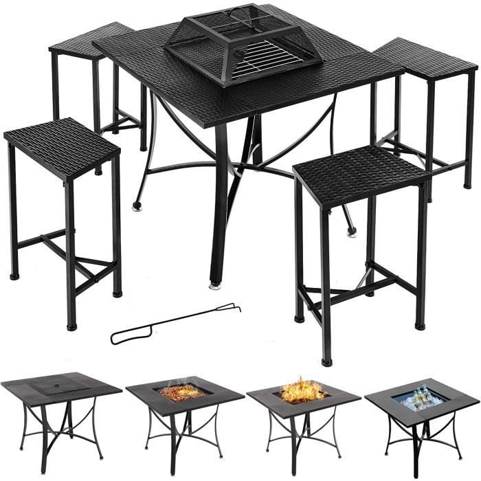 Spacmirrors Table de Barbecue de Jardin avec brasero d'extérieur - Foyer au  Bois, Table et chaises de Restaurant pour Barbecue - avec 4 chaises, Table