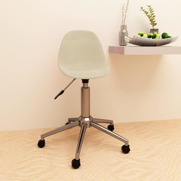 fauteuil de bureau scandinave jili réglable en hauteur en tissu crème avec accoudoirs et roulettes