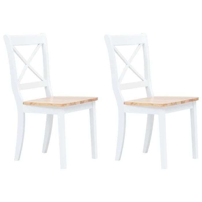Chaises à dîner - FR•018569 - Blanc et bois clair - Bois dhévéa massif - Lot de 2