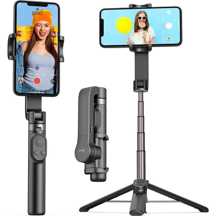Stabilisateur Smartphone Qimic - Perche Selfie Trepied - Télécommande sans Fil - Blanc - iOS/Android
