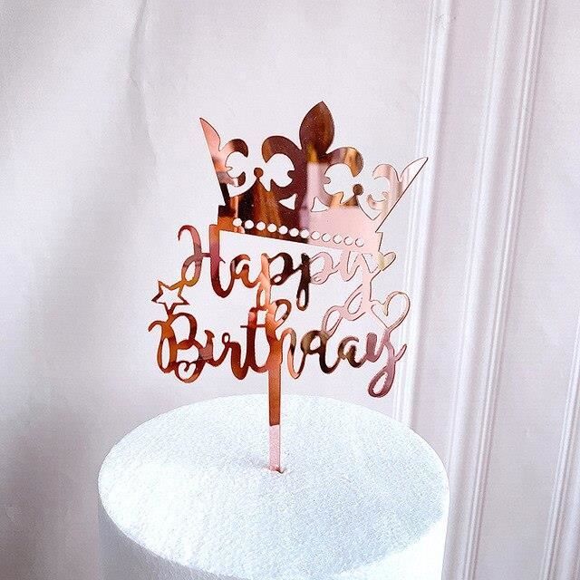 31 Decoration De Gateau De Joyeux Anniversaire En Acrylique Jolie Decoration De Gateau Dore A Fleurs Pour Fete D Anniversaire P Cdiscount Maison