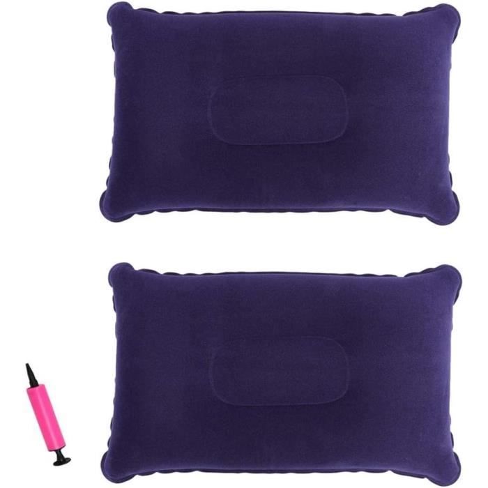 2 Oreillers Gonflables Ultra-légers Pour Voyage Et Camping - Tissu Floqué Doux - Dimensions 34x22 Cm - Noir Et Gris