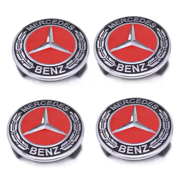 4 x centres de roue Rouge 75mm Mercedes Benz ABS cache moyeu emblème logo