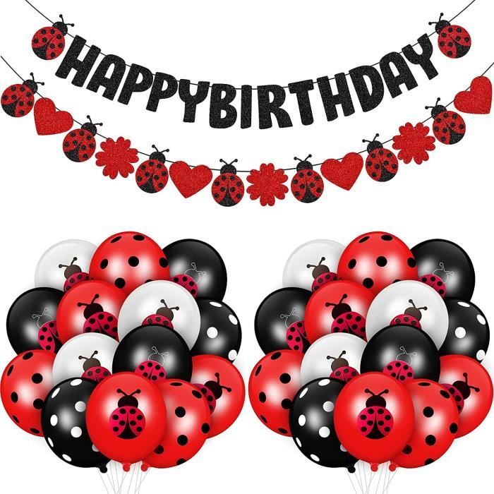 26 Pieces Decorations Anniversaire De Coccinelle Inclure Banniere Happy Birthday Coccinelle Ballons Coccinelle Ballons Latex A Pois Cdiscount Maison