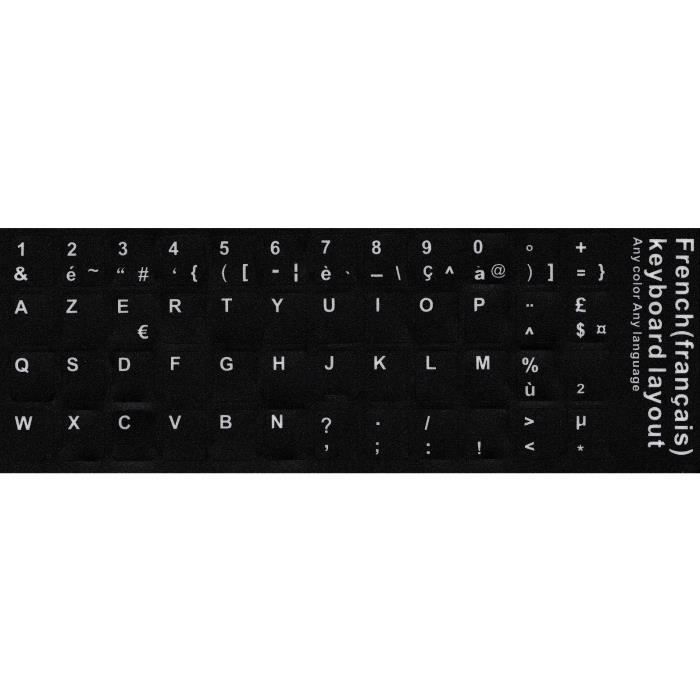 Autocollant Clavier – Non spécifié – AZERTY – 48 autocollants – Caractères blancs – Filaire