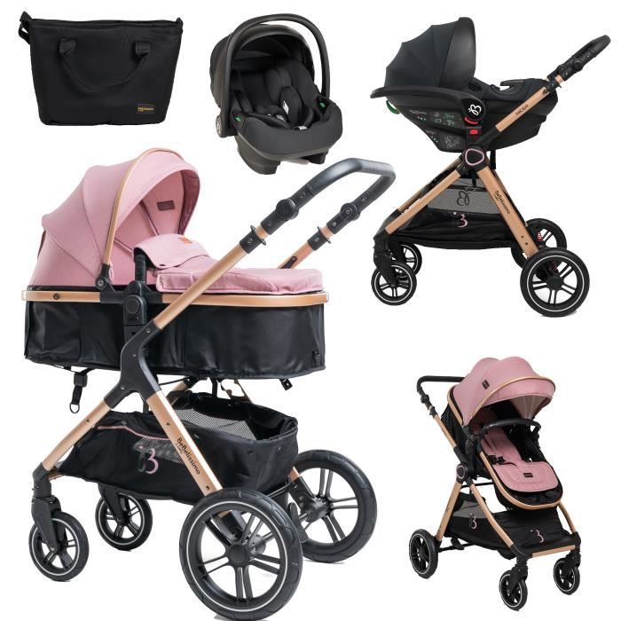 BEBELISSIMO - Poussette combinée trio 3 en 1 - siège auto I-size 40-87cm  – nacelle – dès la naissance – jusqu’à 22kg  - NYA rose