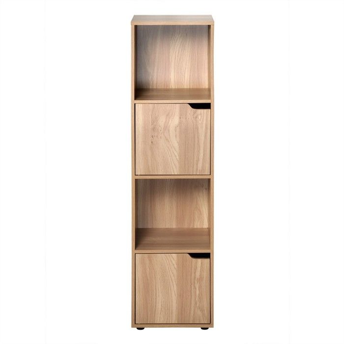 CALICOSY - Meuble 4 cases décor bois 2 portes - Modu - Bois
