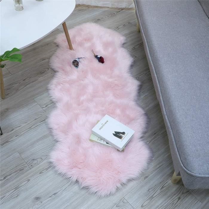 Tapis En Fausse Peau De Mouton Doux Et Moelleux - Fourrure Synthétique - Dimensions 60x90cm - Rose - Pour Canapé, Chambre Ou Sol