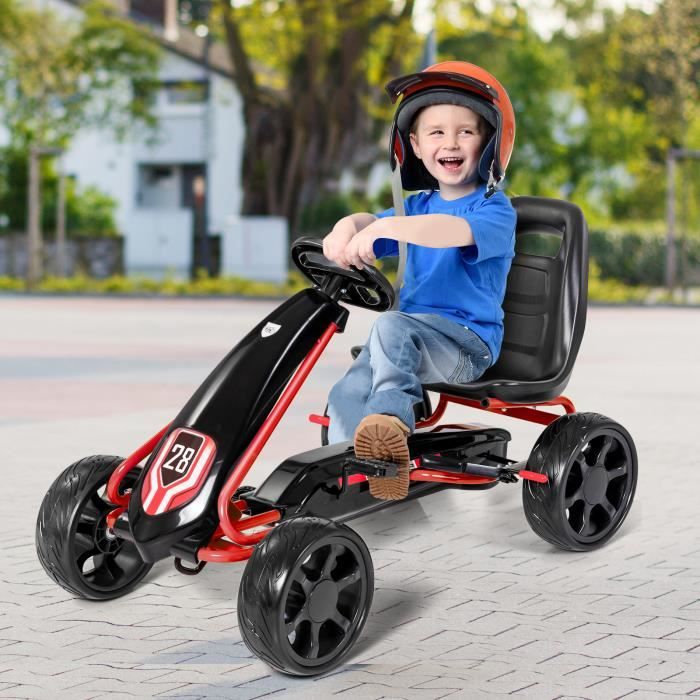Kart à Pédales Noir Pour Enfants 3 Ans Et + - Siège Ajustable, Marche Avant/Arrière, Frein à Main - 13.7 Kg