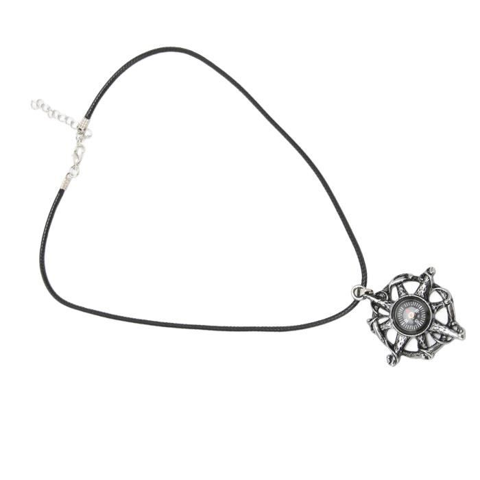 Collier Rétro Plaqué Or Avec Pendentif Onyx Noir Et Cristaux - État Parfait