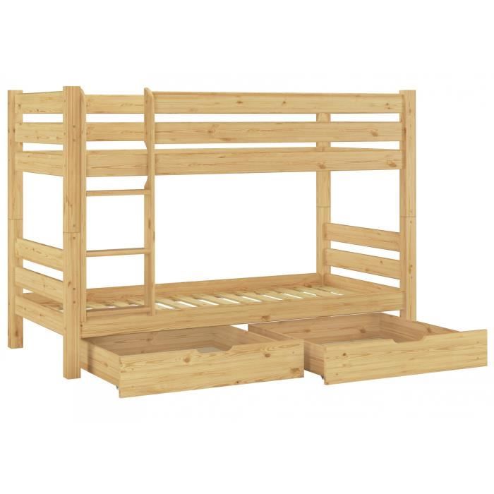 Lit superposé très stable pin massif naturel 90x200 y compris sommier et 2 tiroirs 60.11-09Ni70S2 Lit superposé très stable pin massif naturel 90x200 y compris sommier et 2 tiroirs 60.11-09Ni70S2