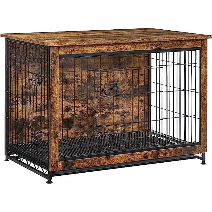 Meilleurs prix pour Cage pour Chiens - Marron Rustique - Plateau Amovible - Maisonnette pour Animaux - 2 Portes