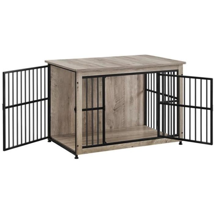Comparer les prix de Cage pour chien - Feandrea - Niche Moderne pour Chiens jusqu'à 32 kg - Double Porte - Grège Chiné