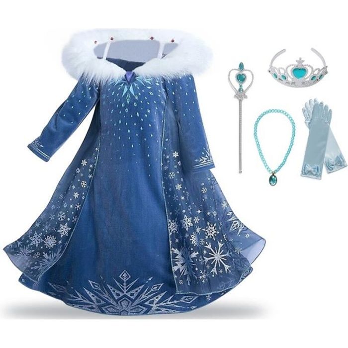 Robe de princesse Elsa La Reine des Neiges pour fille 5-6 ans avec