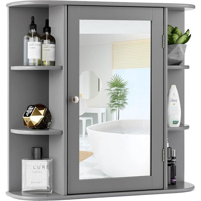 GIANTEX Armoire Murale Miroir Salle de Bain Armoire de Toilettes avec 1 Porte et 10 Étagères de Rangement 66x 165x 62 CMGris