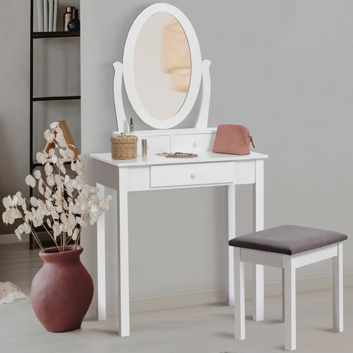 IDMARKET Coiffeuse BETTY avec miroir et tabouret IDMARKET Coiffeuse BETTY avec miroir et tabouret