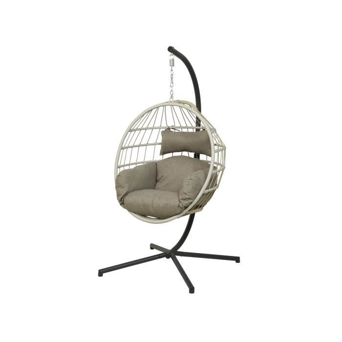 fauteuil suspendu en corde palanga gris - jardideco 107 x 98 x 198 cm