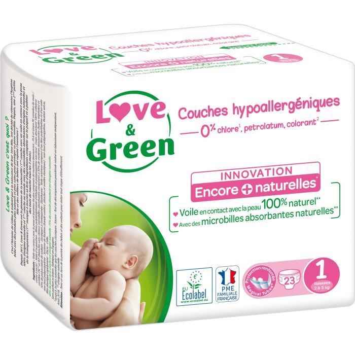 Couches LOVE & GREEN - Taille 1 x23 - 100% d'origine naturelle - Absorption  optimale - Cdiscount Puériculture & Eveil bébé