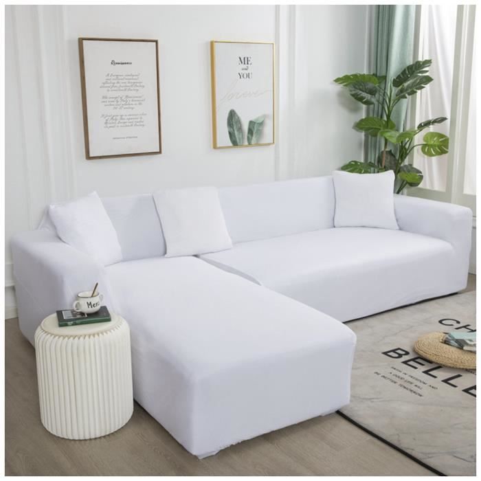 Housse de Canapé dangle DAIHAN - Blanc - Extensible - 4 Places (235-300cm)
