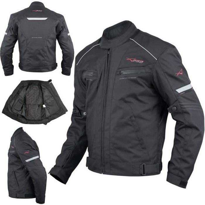 Blouson Moto Textile Protections CE Impermeable Sport étanche Noir 3X